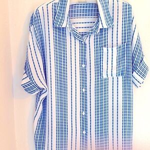 Blue and White Striped Button-Up Shirt
